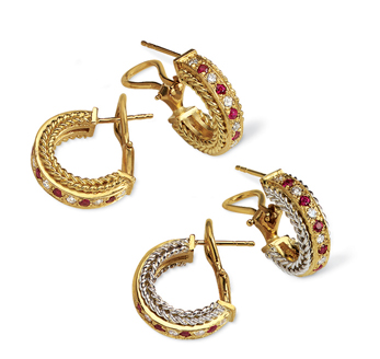 Rope Bands Earrings Ruby/Diamond 