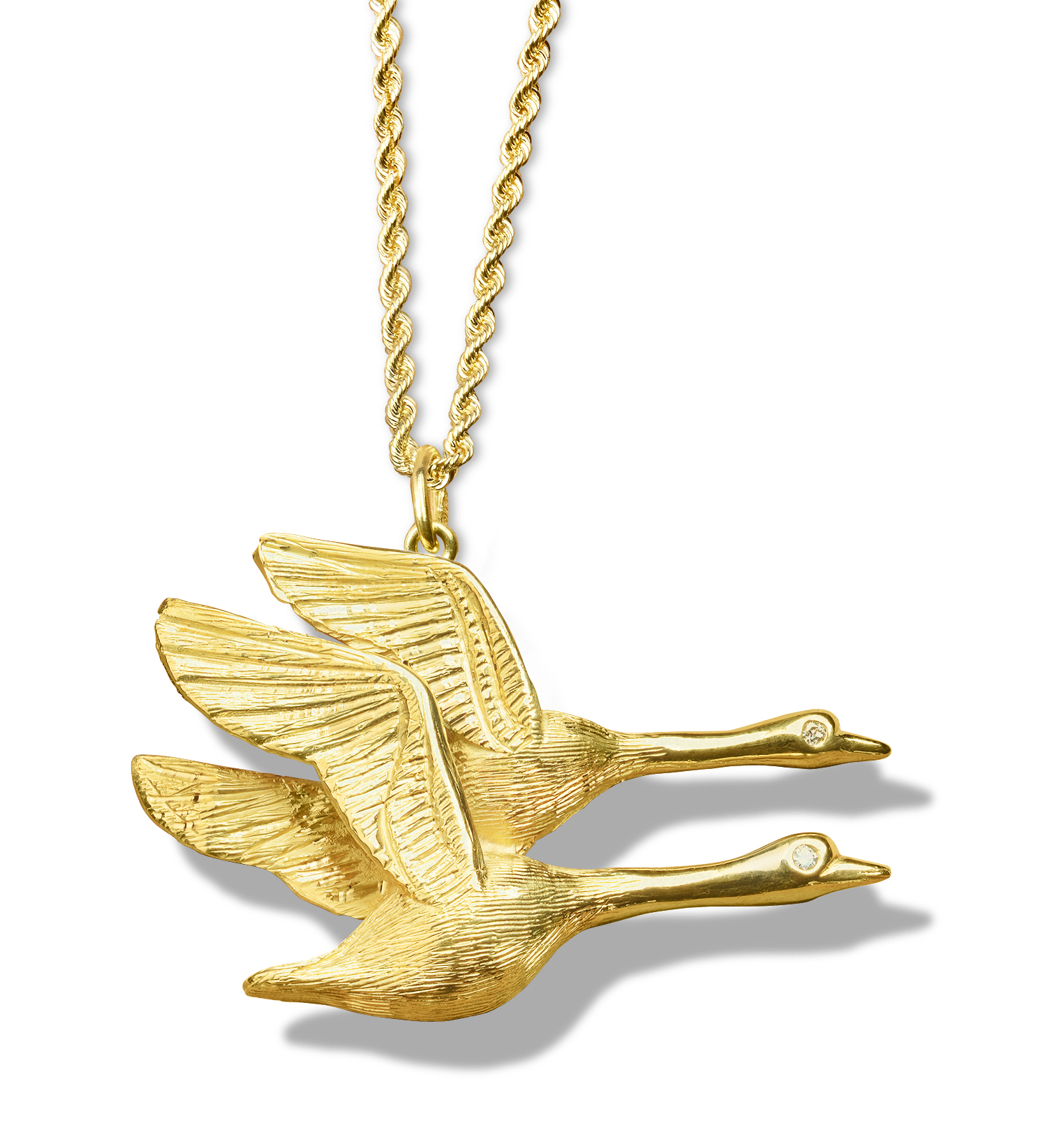 AGA Correa Son Geese Pair Flying With Diamond Eyes Pendant Jewelry AGA Correa Son Geese Pair Flying With Diamond Eyes Pendant Jewelry